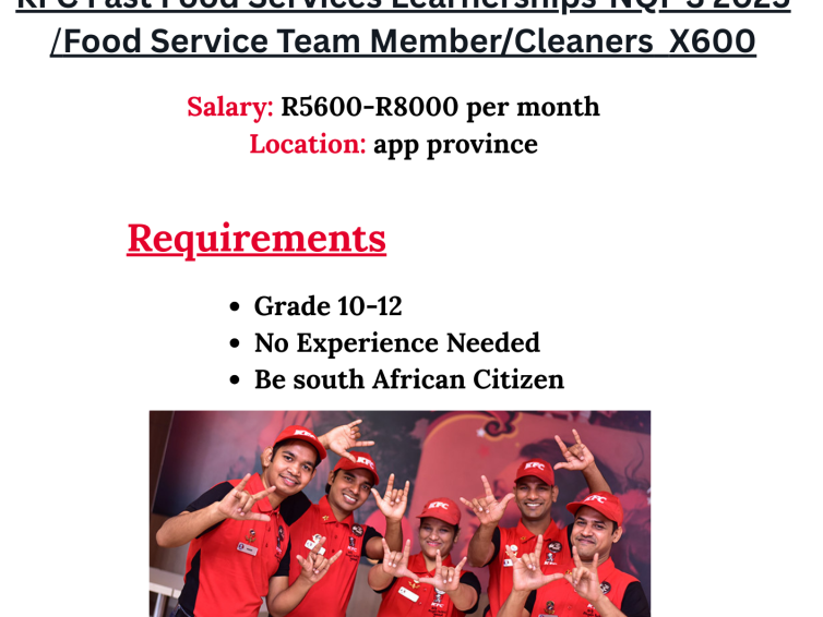 KFC Fast Food Services Learnerships-NQF 3 2025