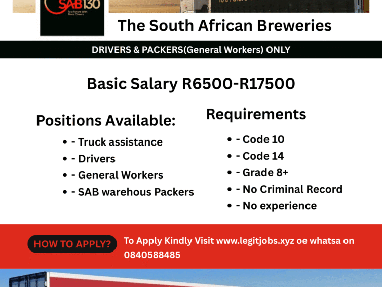 SAB: Drivers & General Workers and Learnerships 2026