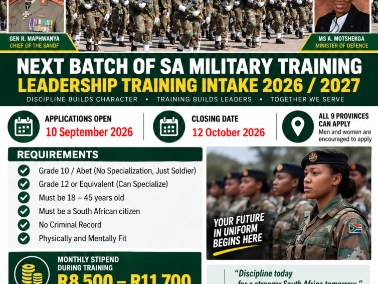 Next Batch Of South African Army Training 2026 (S.A. Army)
