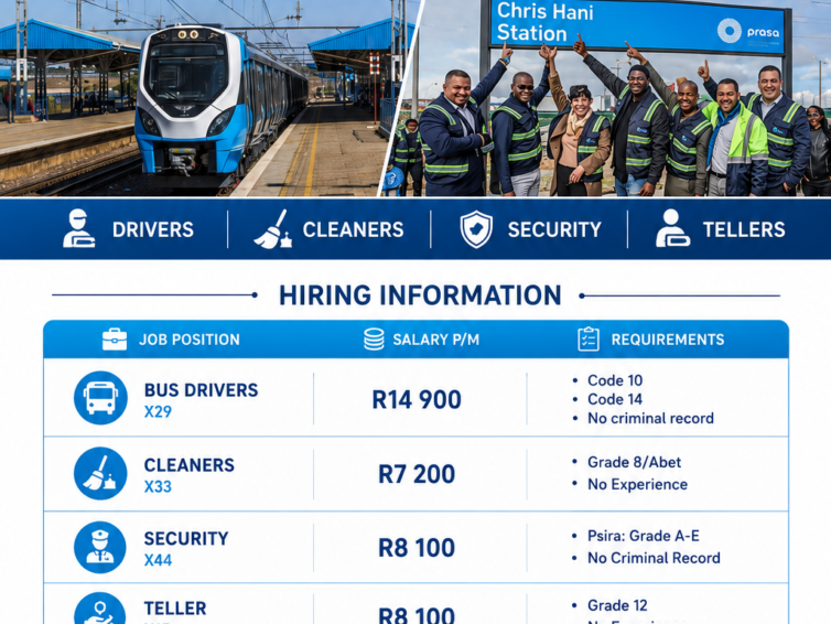 PRASA Careers 2026: Bus Drivers, Cleaners, Security Officers and Tellers Opportunities in South Africa