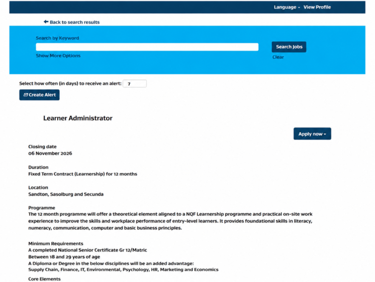 SASOL: Learner Fire Fighter, Learnership Administration & Chemical Plant Operator