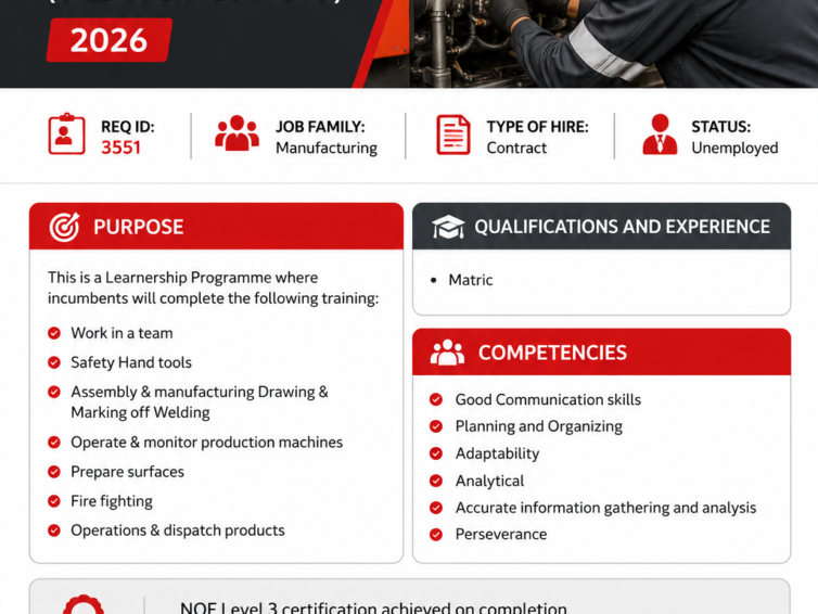 Toyota: Learner Maintenance (Unemployed Production) Learnership Programme 2026