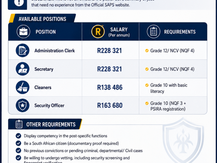 SAPS: Cleaners, Drivers, Security Guards And Messengers 2026