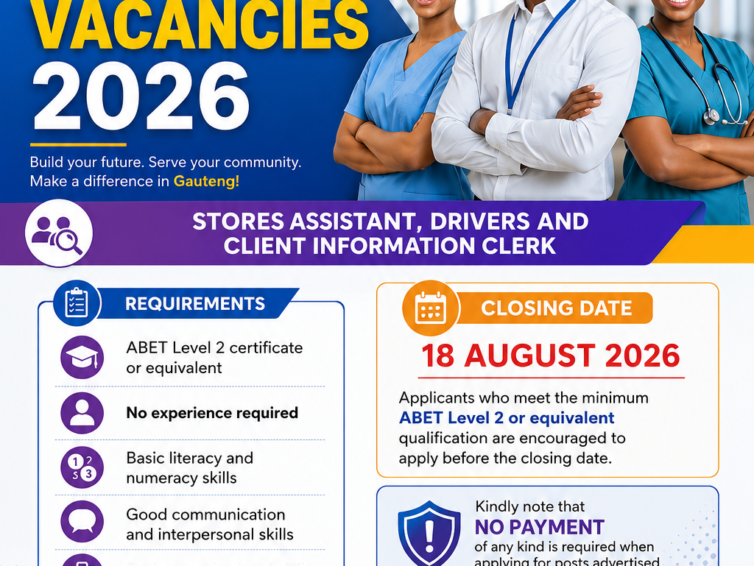 Department of Health: Stores Assistant, Drivers And Client Information Clerk Vacancies 2026