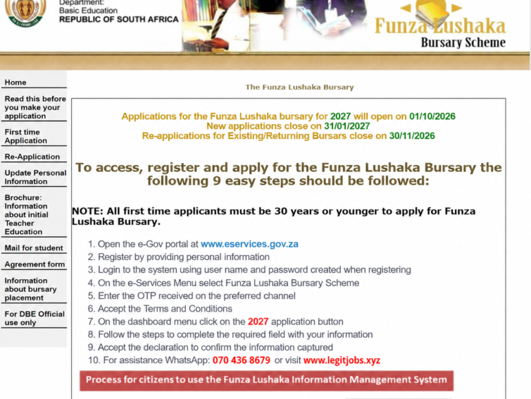 Funza Lushaka Bursary 2027 Applications Now Open: Requirements, Closing Dates and Procedure to Apply